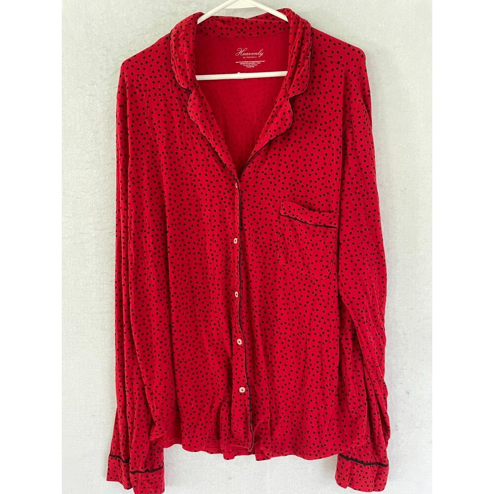 Victoria Secret sleepshirt sz XL Long pj women's long sleeve modal red polka dot